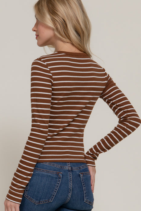 LONG SLV CREW NECK Y/D STRIPE KNIT TOP