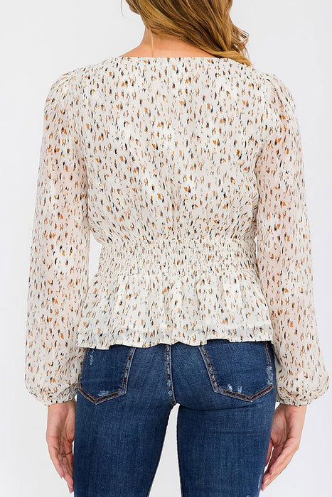 SMOCK SURPLICE ANIMAL PRINT BLOUSE TOP