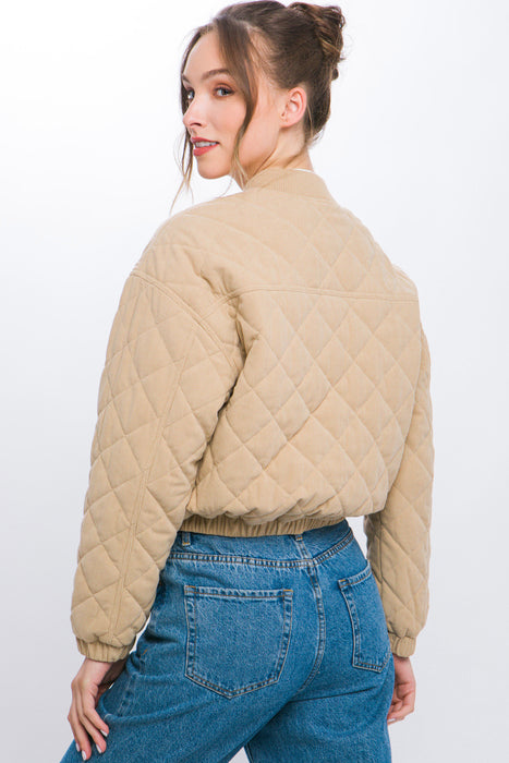 Diamond Quilt Cropped Corduroy Jacket