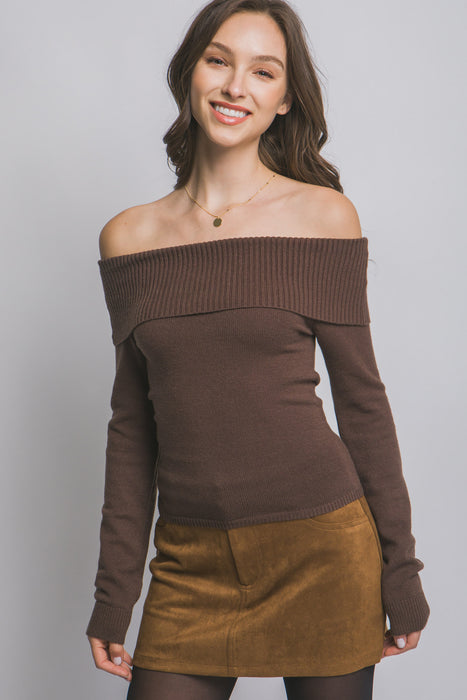 Ribbed Fitted Off Shoulder Top
