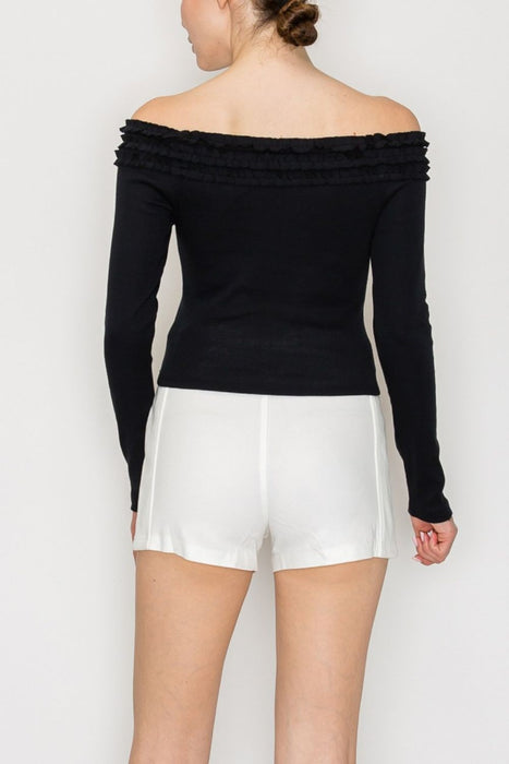 Off-shoulder Gathered Ribbon Fitted Top