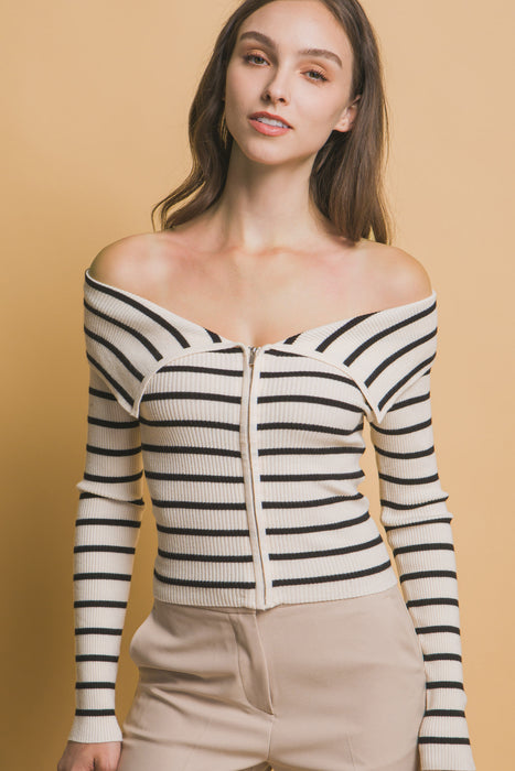 Zip Up Bardot Top