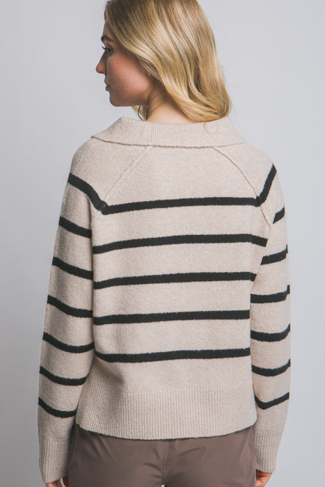 V-Neck Stripe Polo Sweater