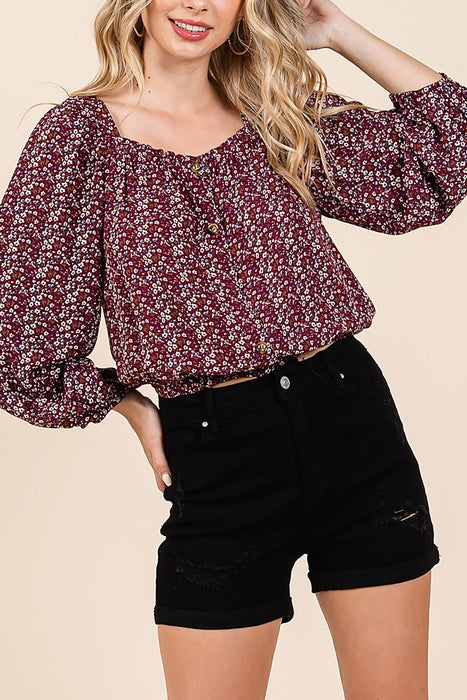 PUFF SLEEVE BUTTON FRONT TOP