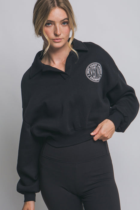 Polo Neck Crop Graphic Sweatshirt