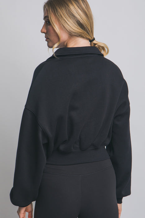 Polo Neck Crop Graphic Sweatshirt