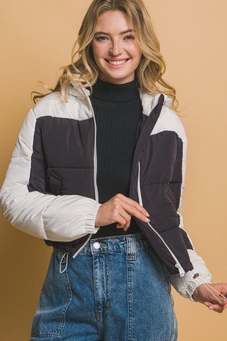 Hooded Puffer Jacket With Adjustable Drawstrings