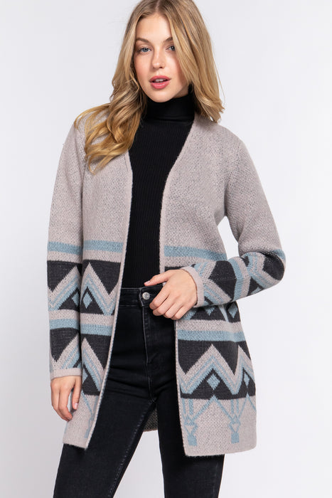 TRIBAL PATTERN JACQUARD SWEATER CARDIGAN