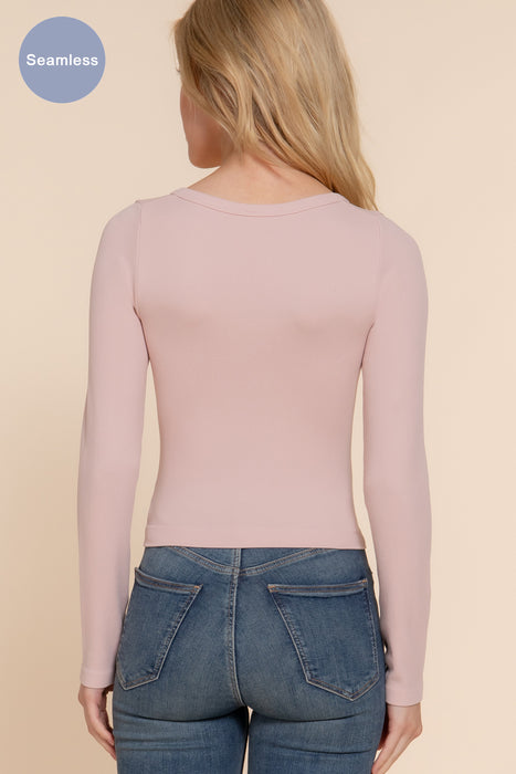 LONG SLV V-NECK RIB SEAMLESS TOP