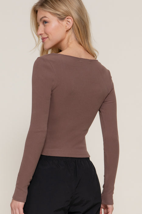 LONG SLV SWEETHEART NECK SEAM DETAIL KNIT TOP