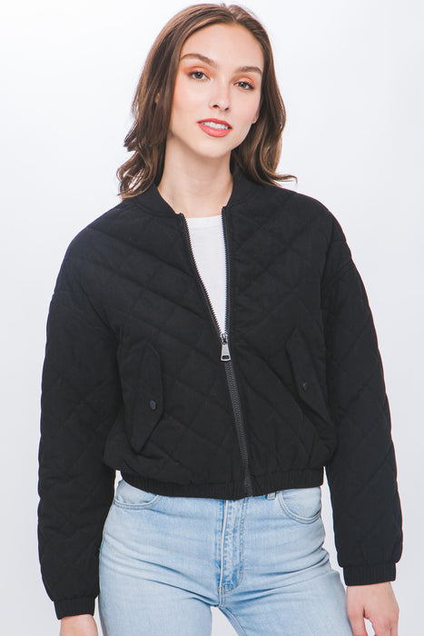 Diamond Quilt Cropped Corduroy Jacket