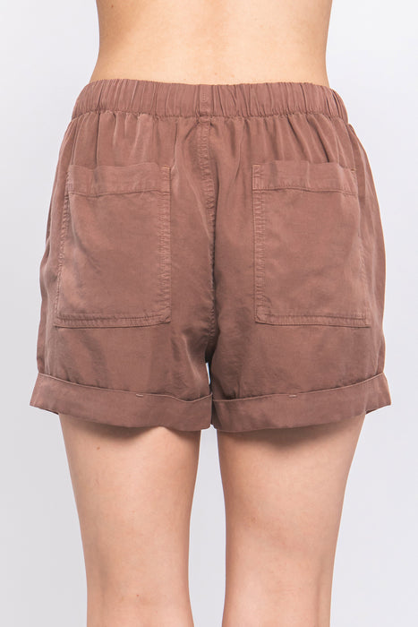 Woven Solid Drawstring Shorts