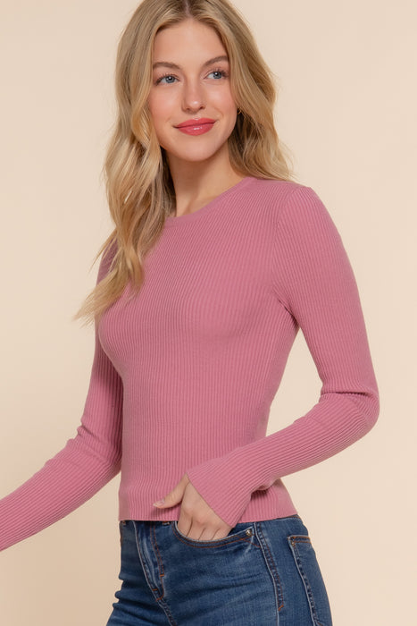 CREW NECK VISCOSE RIB SWEATER