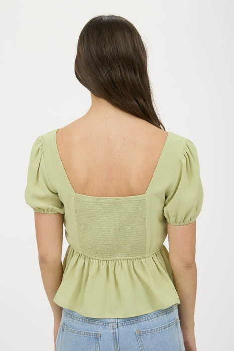 Front Bow Detail Puff Sleeve Peplum Top