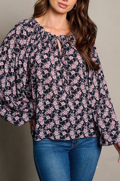 LONG SLEEVE TUNIC FLORAL BLOUSE TOP