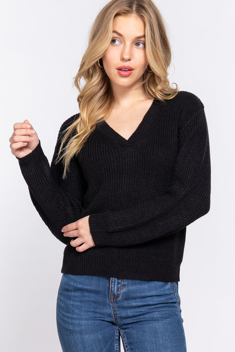 LONG SLV V-NECK SWEATER