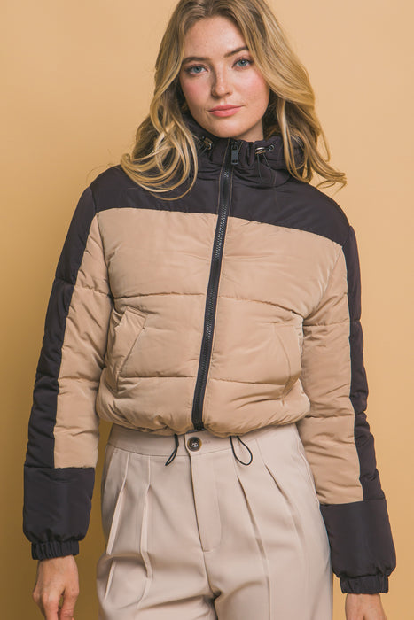 Hooded Puffer Jacket With Adjustable Drawstrings