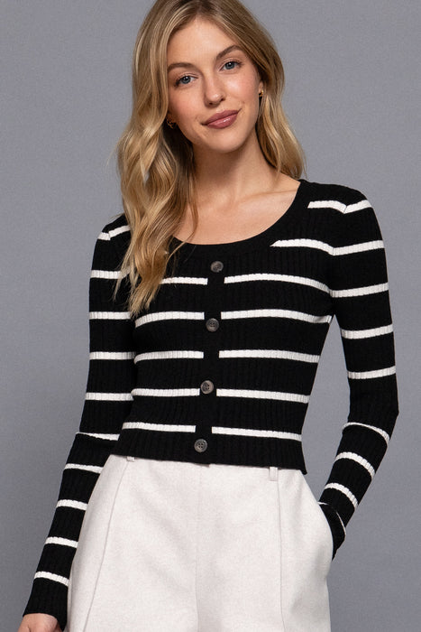 LONG SLV BUTTON DOWN STRIPE SWEATER