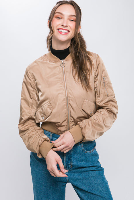 Zip Up Bomber Jacket With Sleeve Zipper Detail