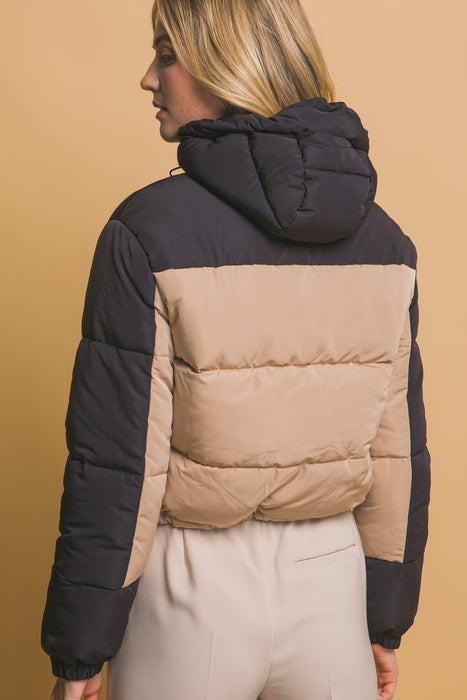 Hooded Puffer Jacket With Adjustable Drawstrings