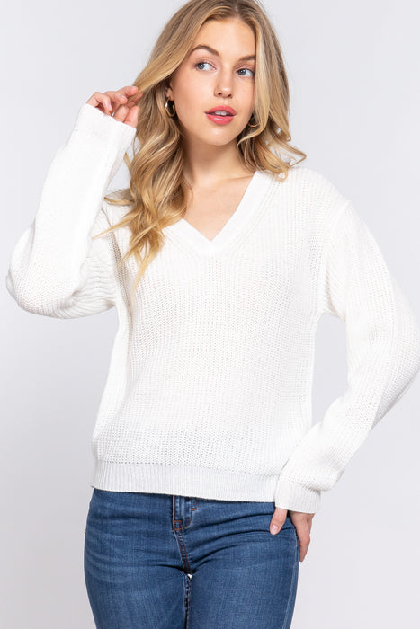 LONG SLV V-NECK SWEATER