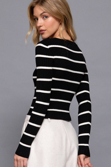 LONG SLV BUTTON DOWN STRIPE SWEATER