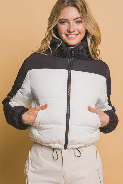 Hooded Puffer Jacket With Adjustable Drawstrings