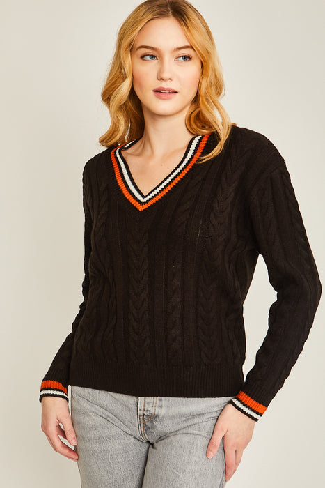 Cable Knit V Neck Sweater
