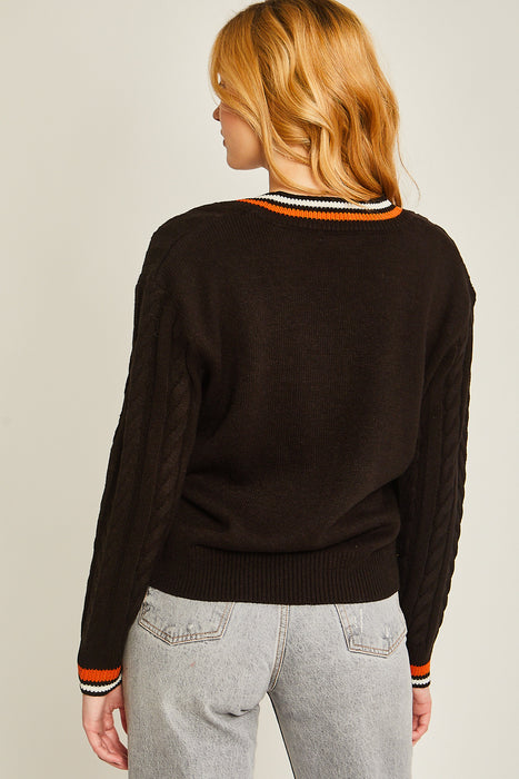 Cable Knit V Neck Sweater