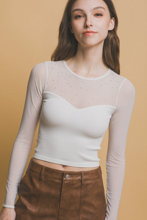 Mesh Contrast Diamond Detailed Top