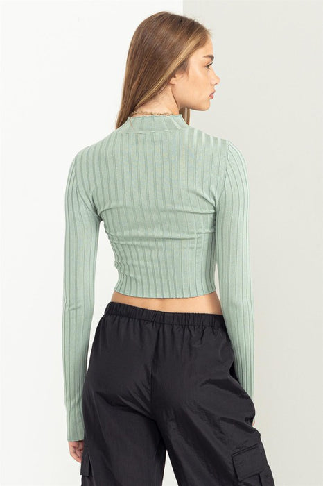 MOCK NECK RIBBED SWEATER TOP