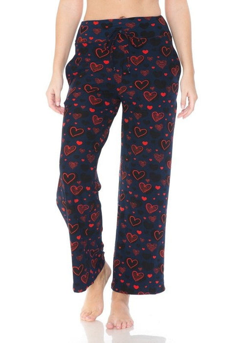 Multi Print Red Hearts Wide Leg Pajamas