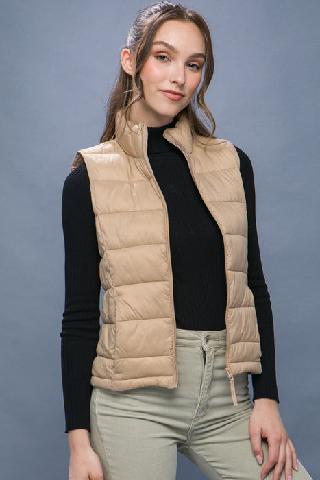 High Neck Padded Puffer Vest with Storage Pouch