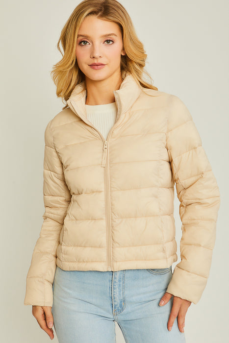 Zip Up Puffer Jacket With Storage Bag