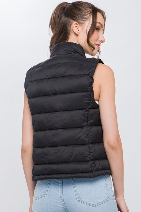 High Neck Padded Puffer Vest with Storage Pouch