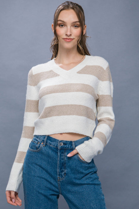 Striped Pullover Knit Crop Sweater