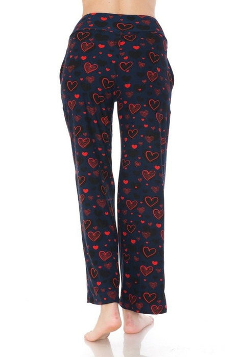 Multi Print Red Hearts Wide Leg Pajamas