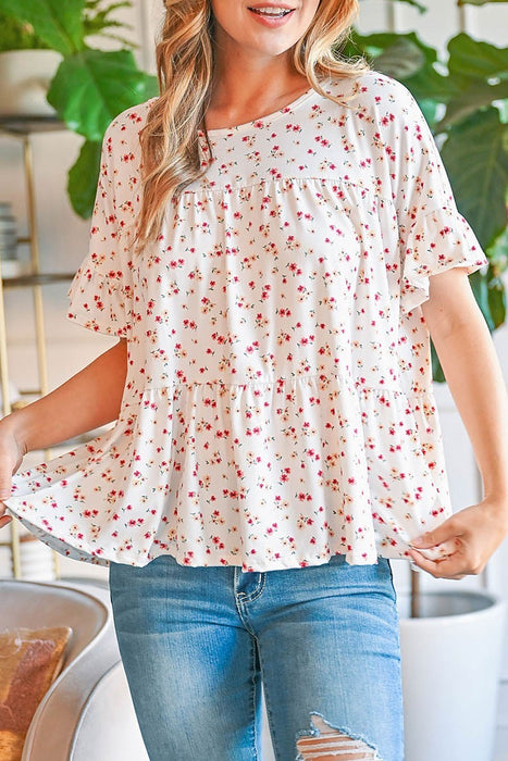 RUFFLE SLEEVE FLORAL PRINT TOP