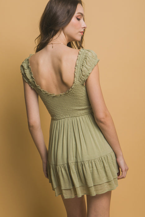 Smocked Short Sleeve Mini Dress