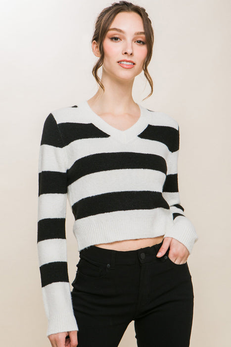 Striped Pullover Knit Crop Sweater