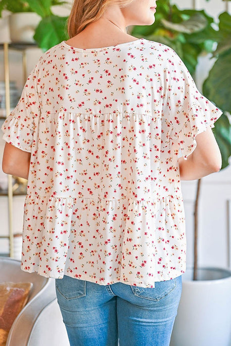 RUFFLE SLEEVE FLORAL PRINT TOP