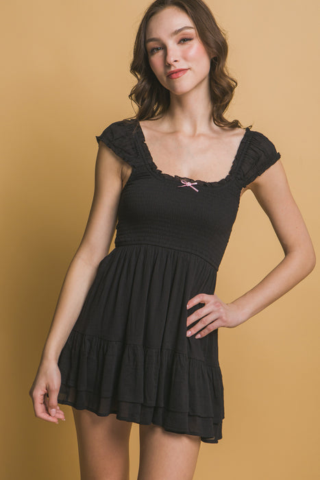 Smocked Short Sleeve Mini Dress