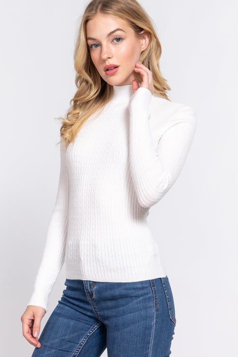LONG SLV MOCK NECK RIB SWEATER