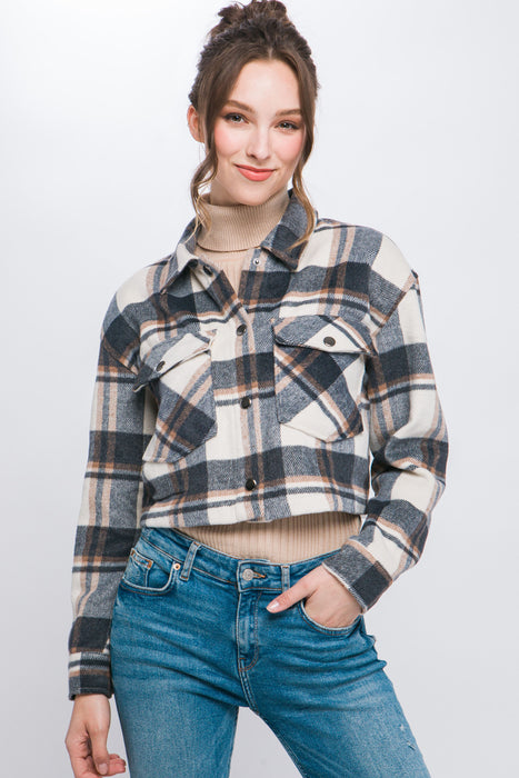 Plaid Cropped Button Down Jacket