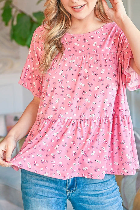 RUFFLE SLEEVE FLORAL PRINT TOP