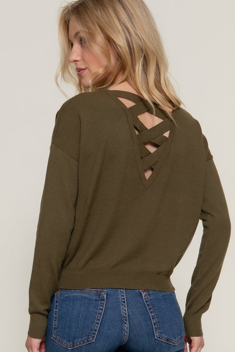V-NECK BACK CROSS SWEATER