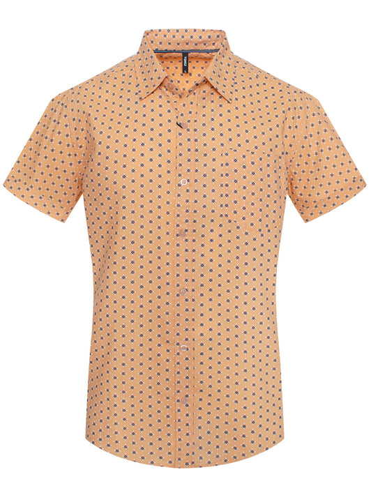 Apricot Cross Hatch Floral Short-Sleeve Shirt