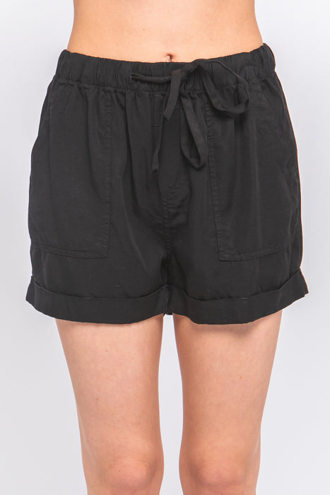 Woven Solid Drawstring Shorts