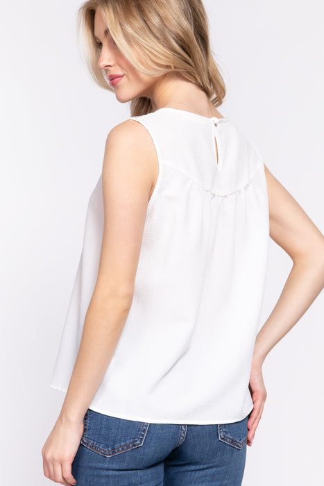 SLEEVELESS LACE PATCH WOVEN TOP