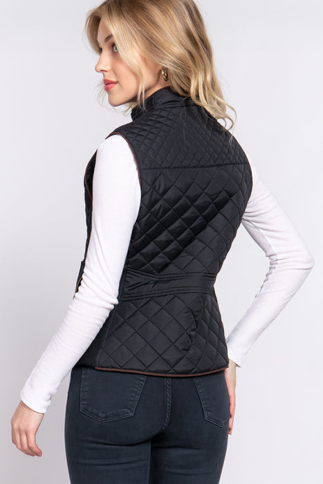 SUEDE PIPING QUILTED PADDING VEST